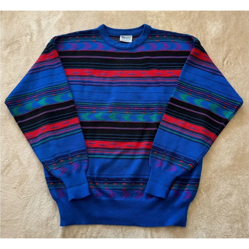 Meister Mens Sweater Blue Fair‎ Isle Wool Long Sleeve Knit Pullover Size XLarge